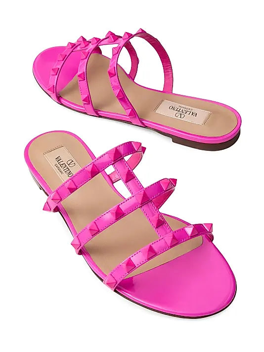 Rockstud Patent Leather Slides