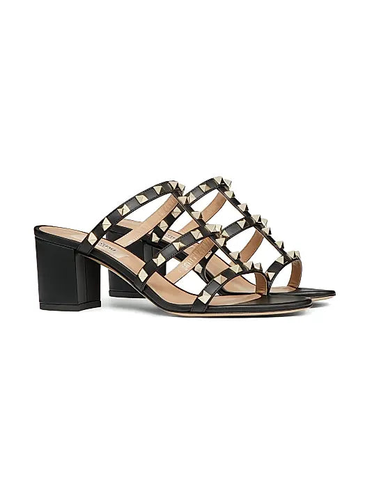 Rockstud Calfskin Leather Slide Sandals 60MM
