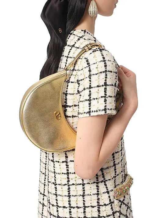 VLogo Signature Mini Hobo Bag in Laminated Grainy Calfskin