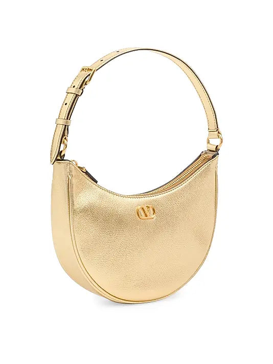 VLogo Signature Mini Hobo Bag in Laminated Grainy Calfskin