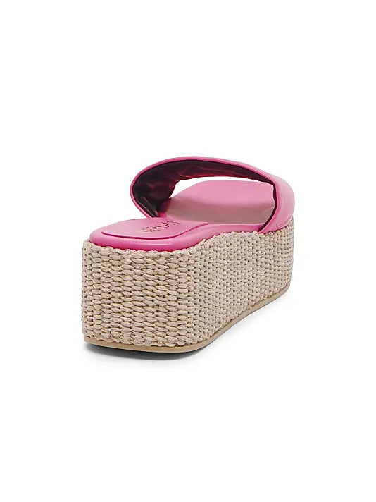 Logo 55MM Leather & Raffia Platform Sandals