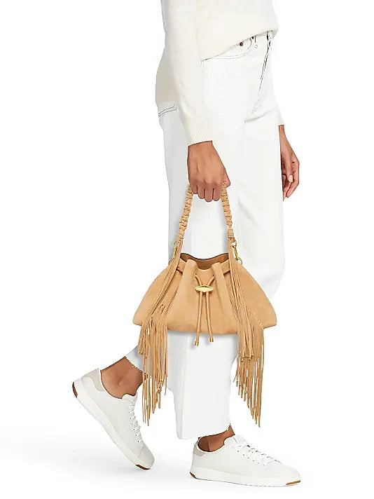 Bon Bon Fringe-Trim Suede Shoulder Bag