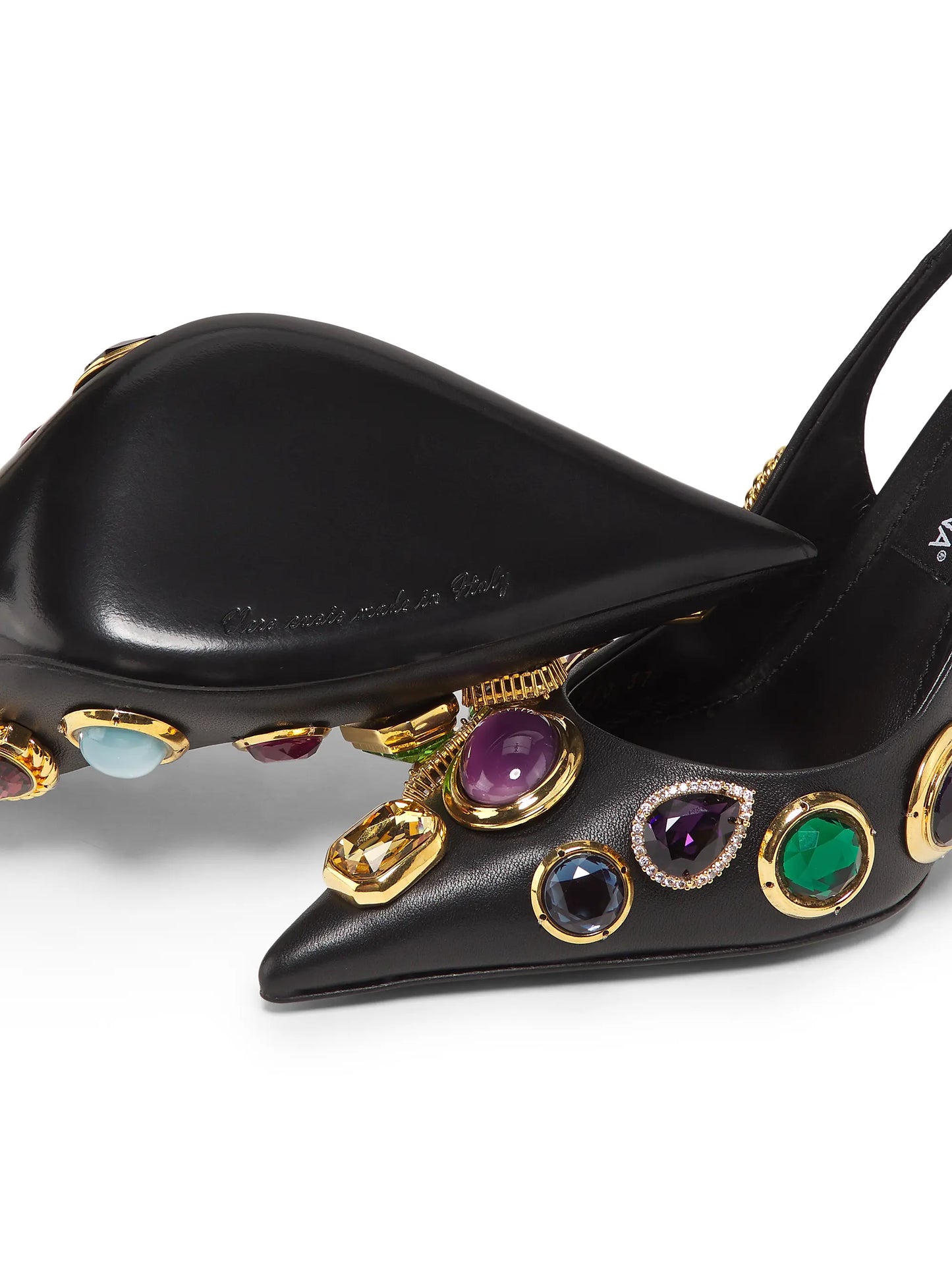 Crystal-Embellished Leather Slingback Pumps