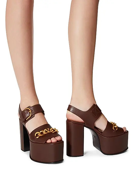 VLogo Chain Calfskin 130MM Platform Sandals