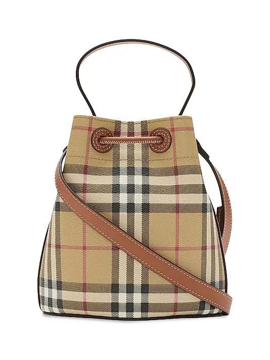 Checked Cotton-Blend Bucket Bag