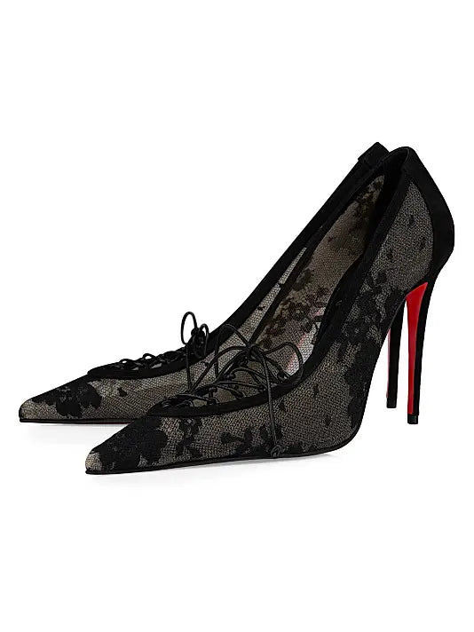 Km 100MM Lace and Leather Pumps