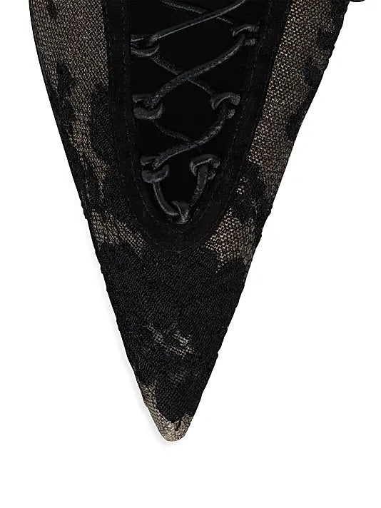 Km 100MM Lace and Leather Pumps