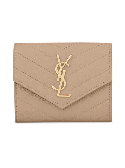 Cassandre Matelassé Compact Tri Fold Wallet In Grain De Poudre Embossed Leather