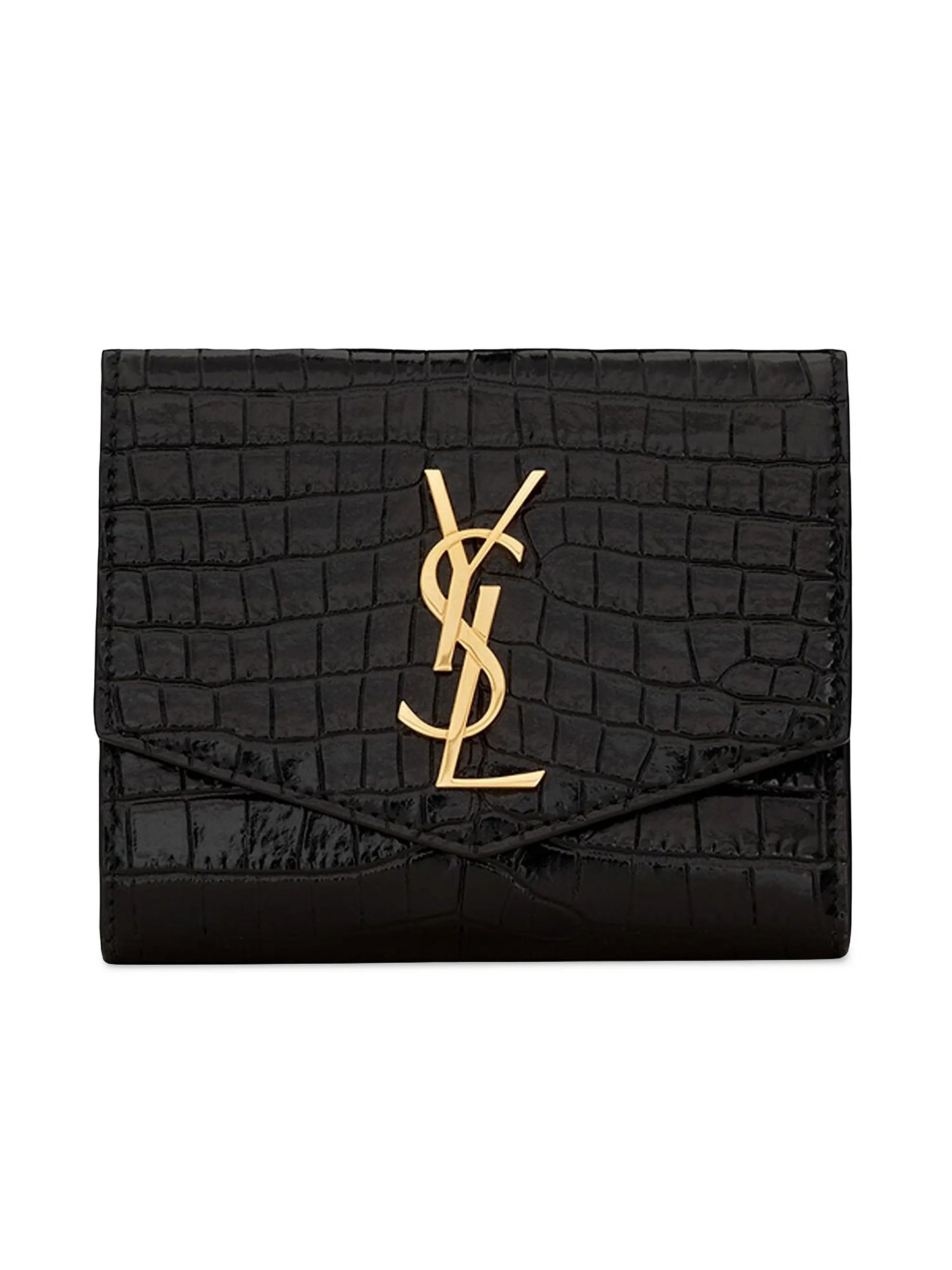Uptown Compact Wallet In Crocodile-embossed Shiny Leather