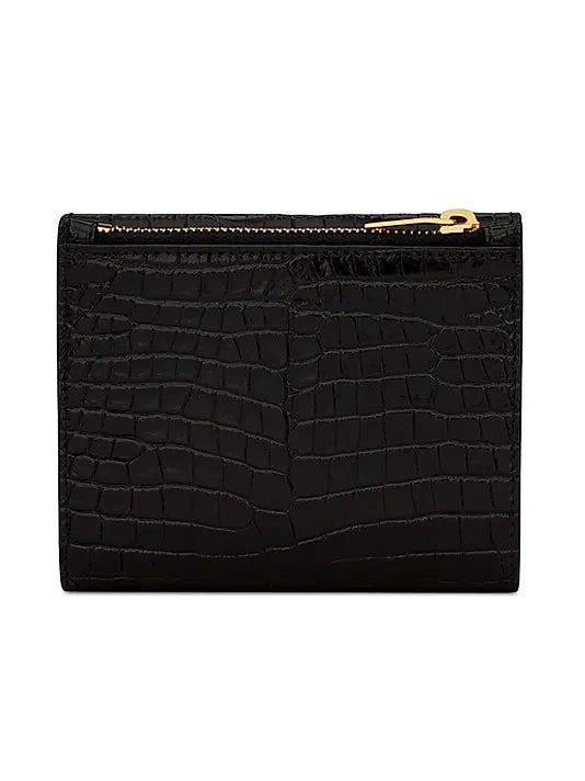 Uptown Compact Wallet In Crocodile-embossed Shiny Leather