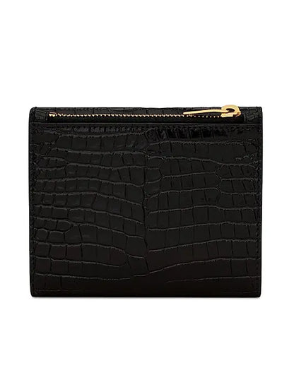 Uptown Compact Wallet In Crocodile-embossed Shiny Leather