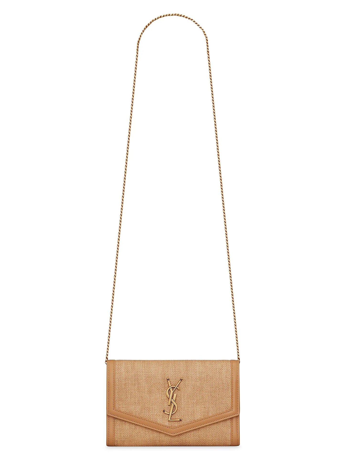 Uptown Chain Wallet In Micro Raffia