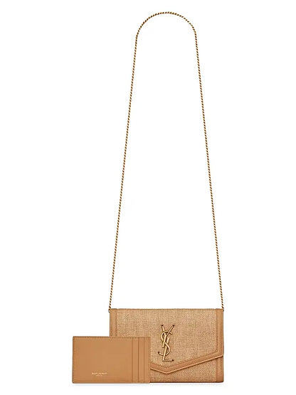 Uptown Chain Wallet In Micro Raffia