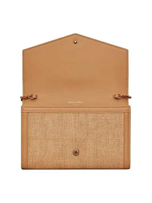 Uptown Chain Wallet In Micro Raffia