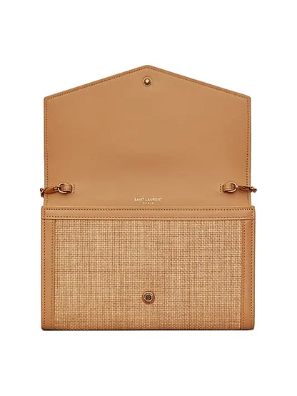 Uptown Chain Wallet In Micro Raffia