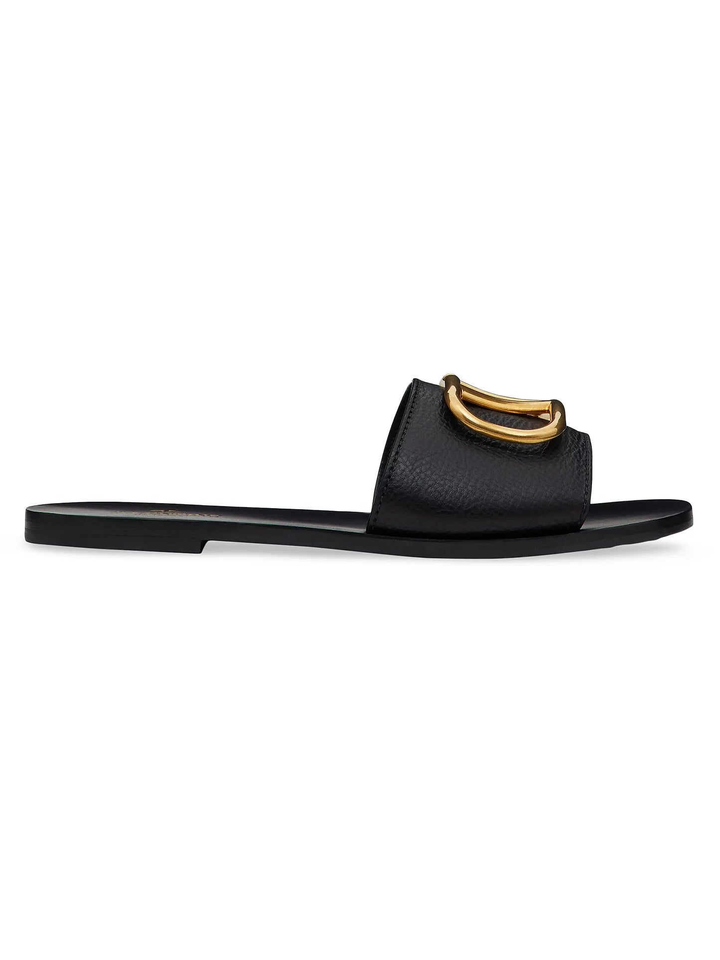 VLogo Signature Slide Sandals in Grainy Cowhide