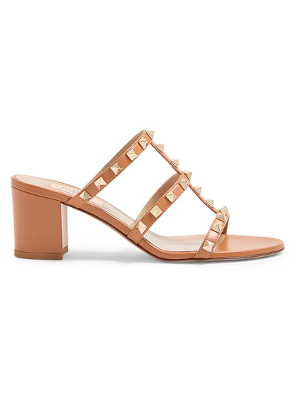 Rockstud Calfskin Leather Slide Sandals 60MM