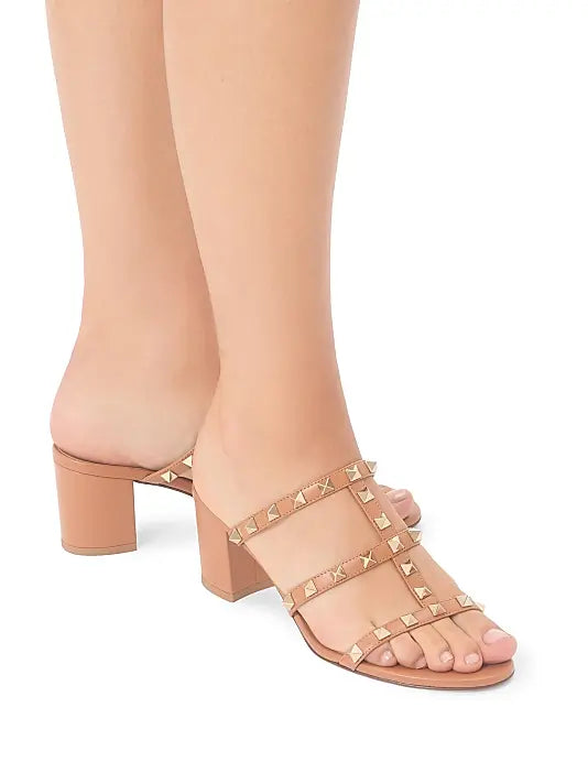 Rockstud Calfskin Leather Slide Sandals 60MM