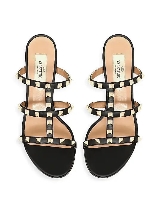 Rockstud Calfskin Leather Slide Sandals 60MM