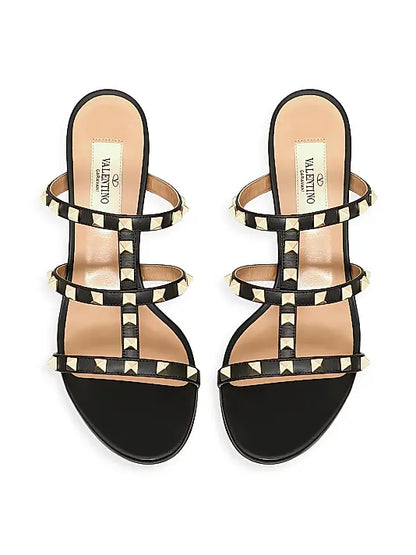 Rockstud Calfskin Leather Slide Sandals 60MM