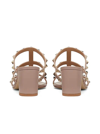 Rockstud Calfskin Leather Slide Sandals 60MM