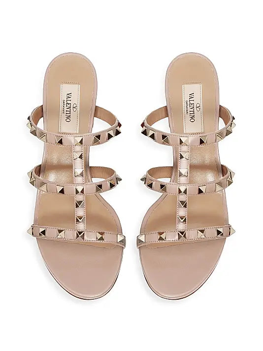 Rockstud Calfskin Leather Slide Sandals 60MM