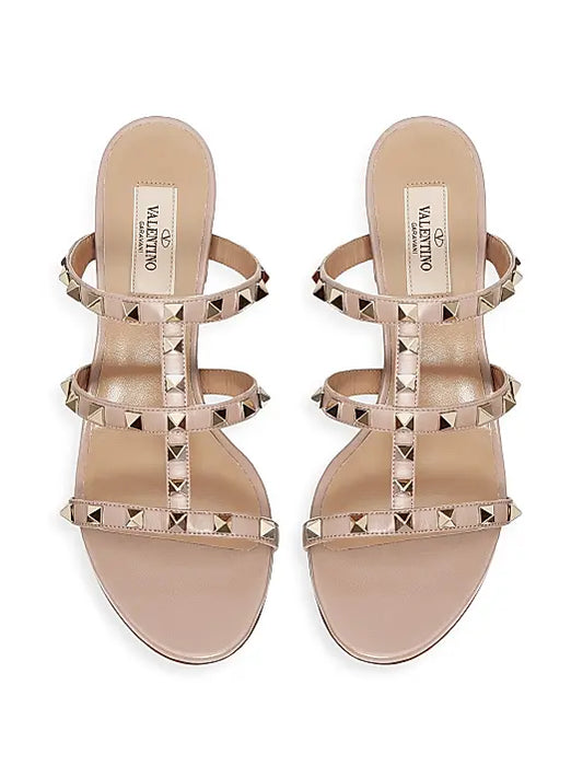 Rockstud Calfskin Leather Slide Sandals 60MM