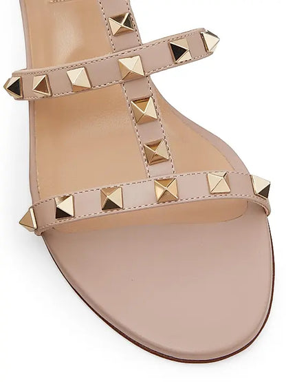 Rockstud Calfskin Leather Slide Sandals 60MM