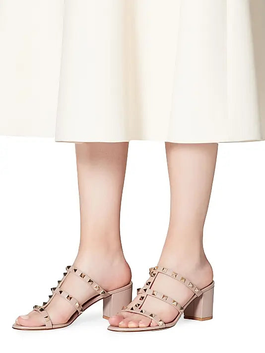Rockstud Calfskin Leather Slide Sandals 60MM