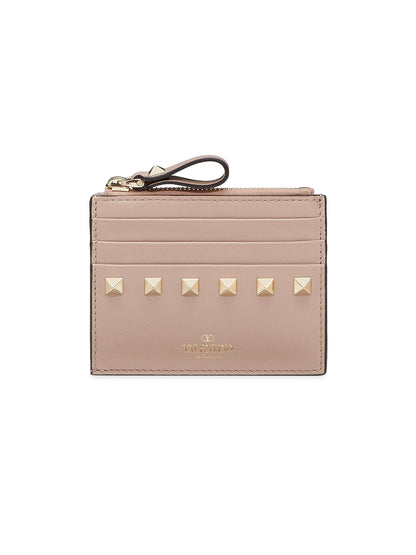 Rockstud Calfskin Cardholder with Zipper