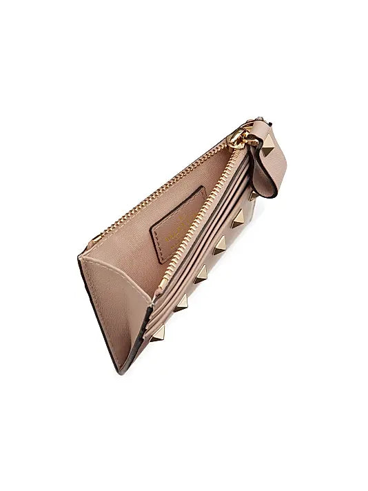 Rockstud Calfskin Cardholder with Zipper