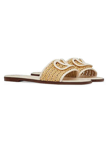 VLogo Signature Woven Raffia Slide Sandals 80MM