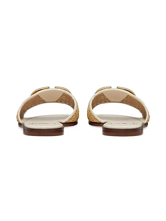 VLogo Signature Woven Raffia Slide Sandals 80MM