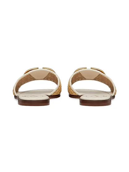 VLogo Signature Woven Raffia Slide Sandals 80MM