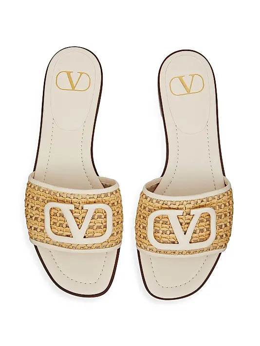 VLogo Signature Woven Raffia Slide Sandals 80MM