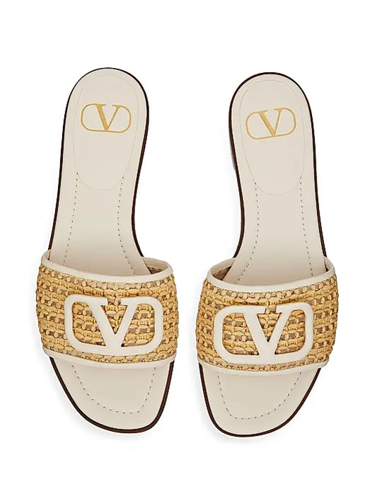 VLogo Signature Woven Raffia Slide Sandals 80MM
