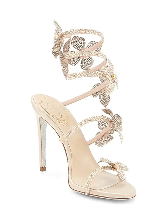 100MM Satin Floral High-Heel Sandals