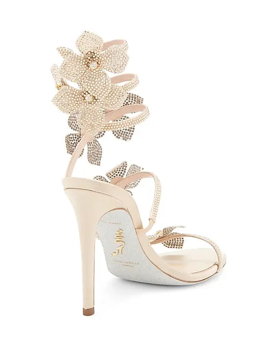 100MM Satin Floral High-Heel Sandals