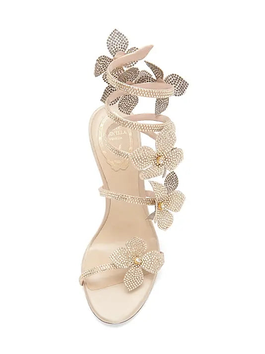 100MM Satin Floral High-Heel Sandals