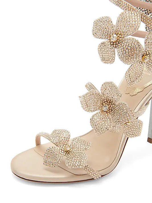 100MM Satin Floral High-Heel Sandals