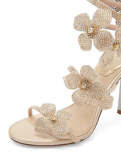 100MM Satin Floral High-Heel Sandals