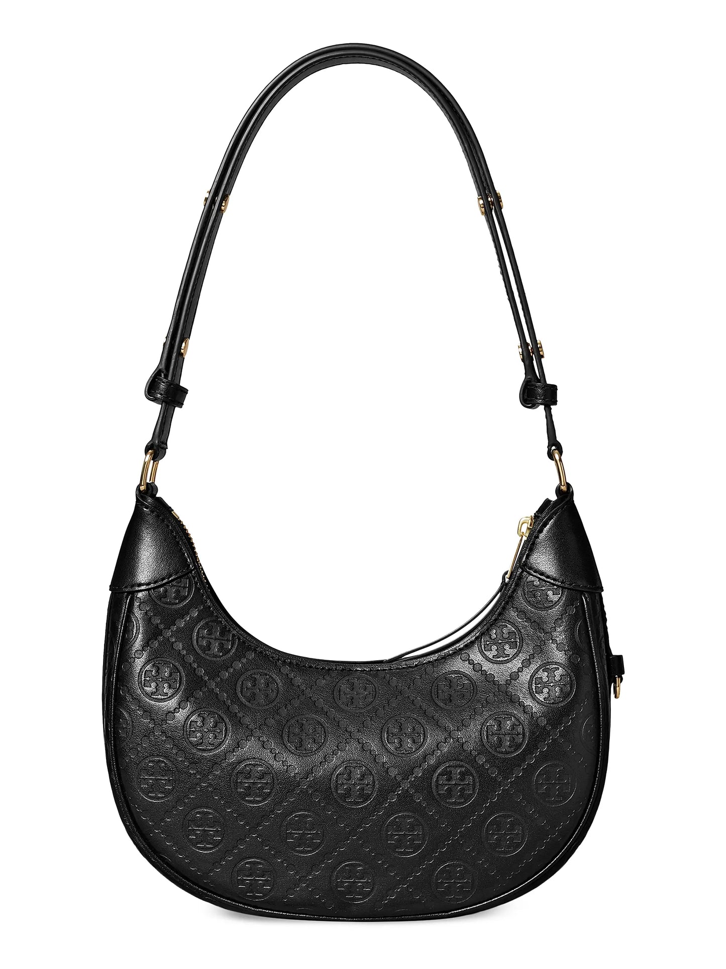 T Monogram Debossed Leather Crescent Bag