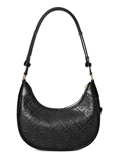 T Monogram Debossed Leather Crescent Bag