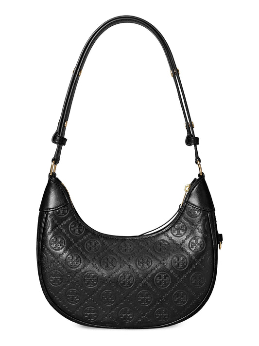 T Monogram Debossed Leather Crescent Bag