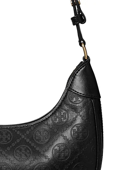 T Monogram Debossed Leather Crescent Bag
