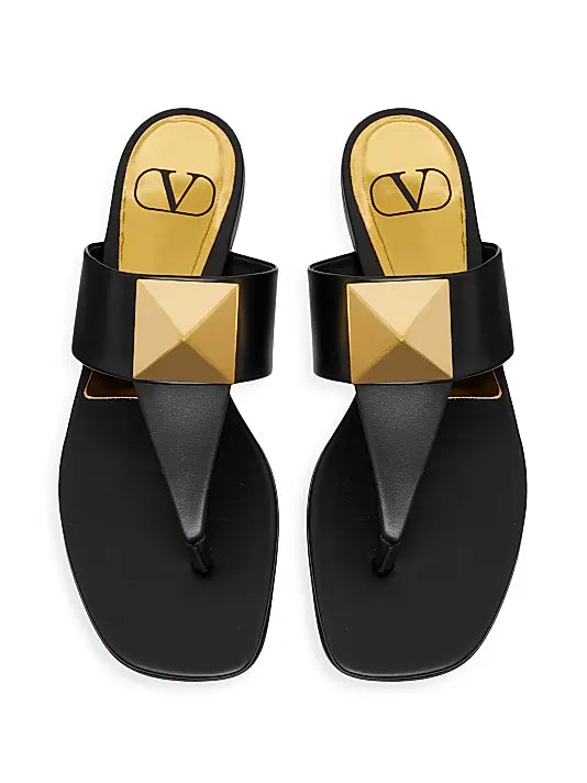 One Stud Calfskin Flat Thong Sandals