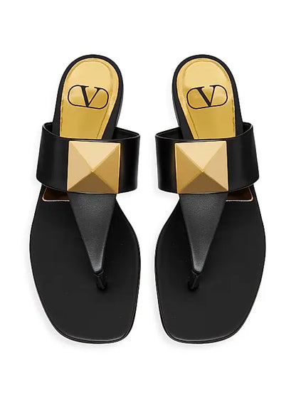 One Stud Calfskin Flat Thong Sandals