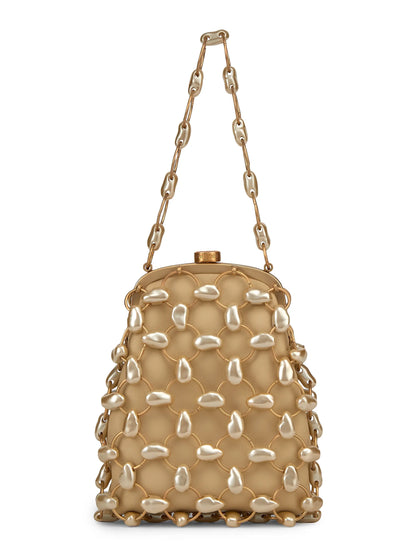 Brielle Imitation Pearl-Embellished Leather Wristlet