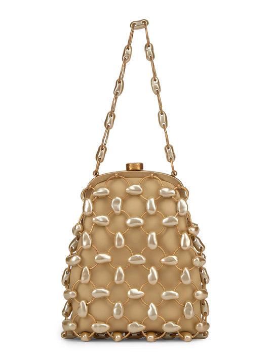 Brielle Imitation Pearl-Embellished Leather Wristlet