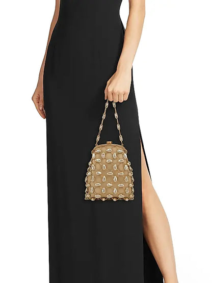 Brielle Imitation Pearl-Embellished Leather Wristlet